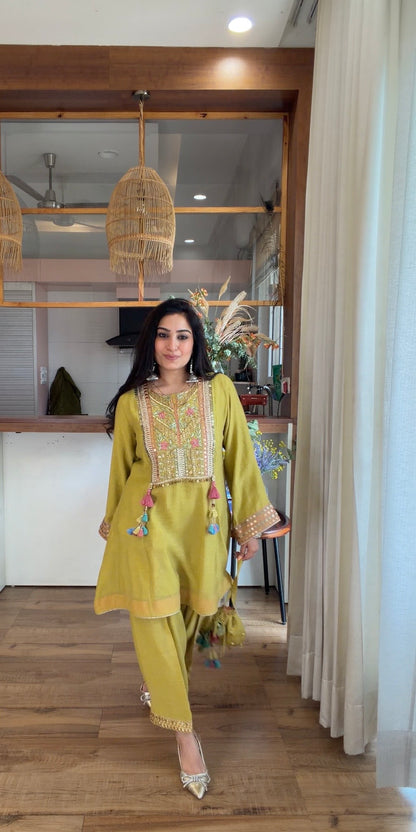 Lime Haze — Hand Embroidered Kurta Set