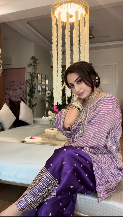 Bandhej tissue kurta with gaji silk salwaar set