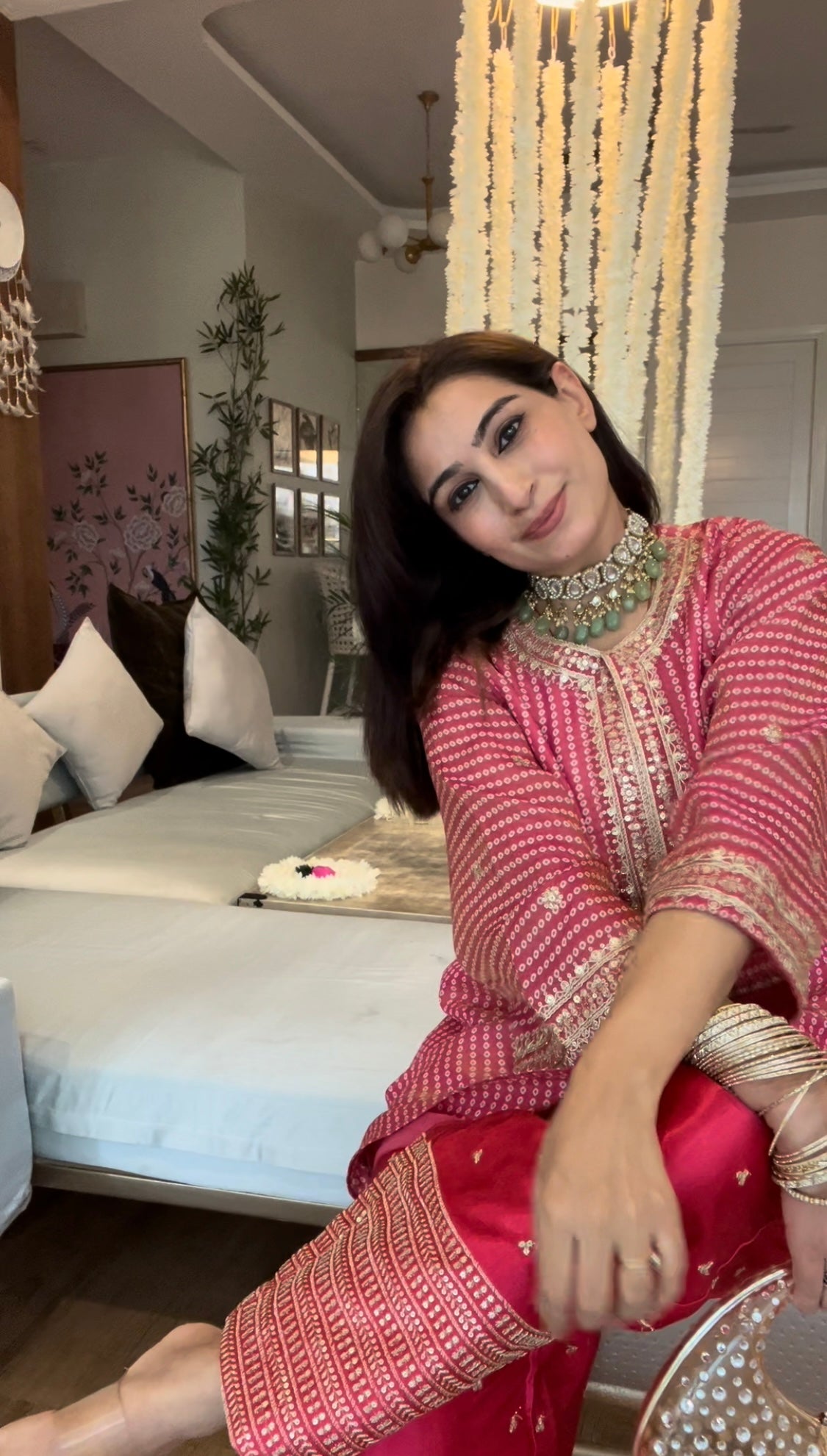 Bandhej tissue kurta with gaji silk salwaar set