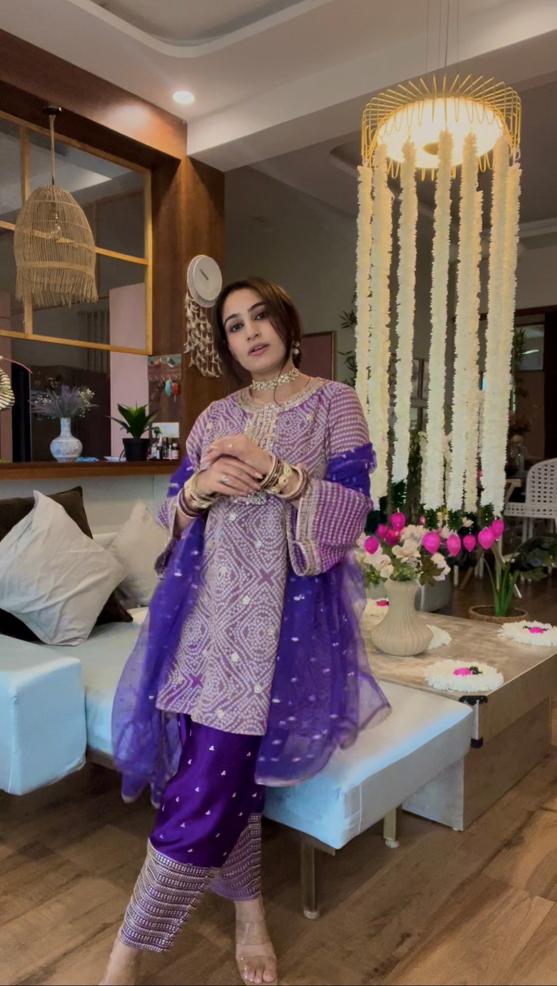Bandhej tissue kurta with gaji silk salwaar set