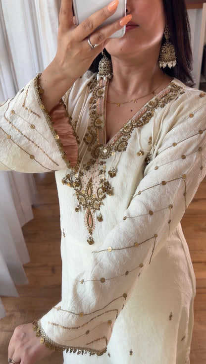 Ivory Coin&Sequin Embroidered Kurta Set