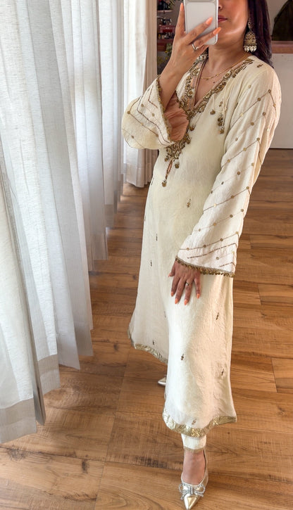 Ivory Coin&Sequin Embroidered Kurta Set