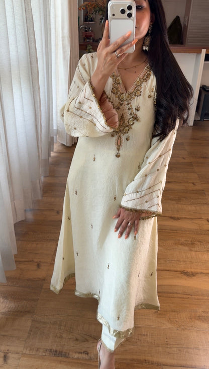 Ivory Coin&Sequin Embroidered Kurta Set