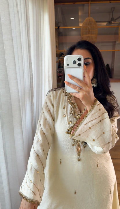 Ivory Coin&Sequin Embroidered Kurta Set