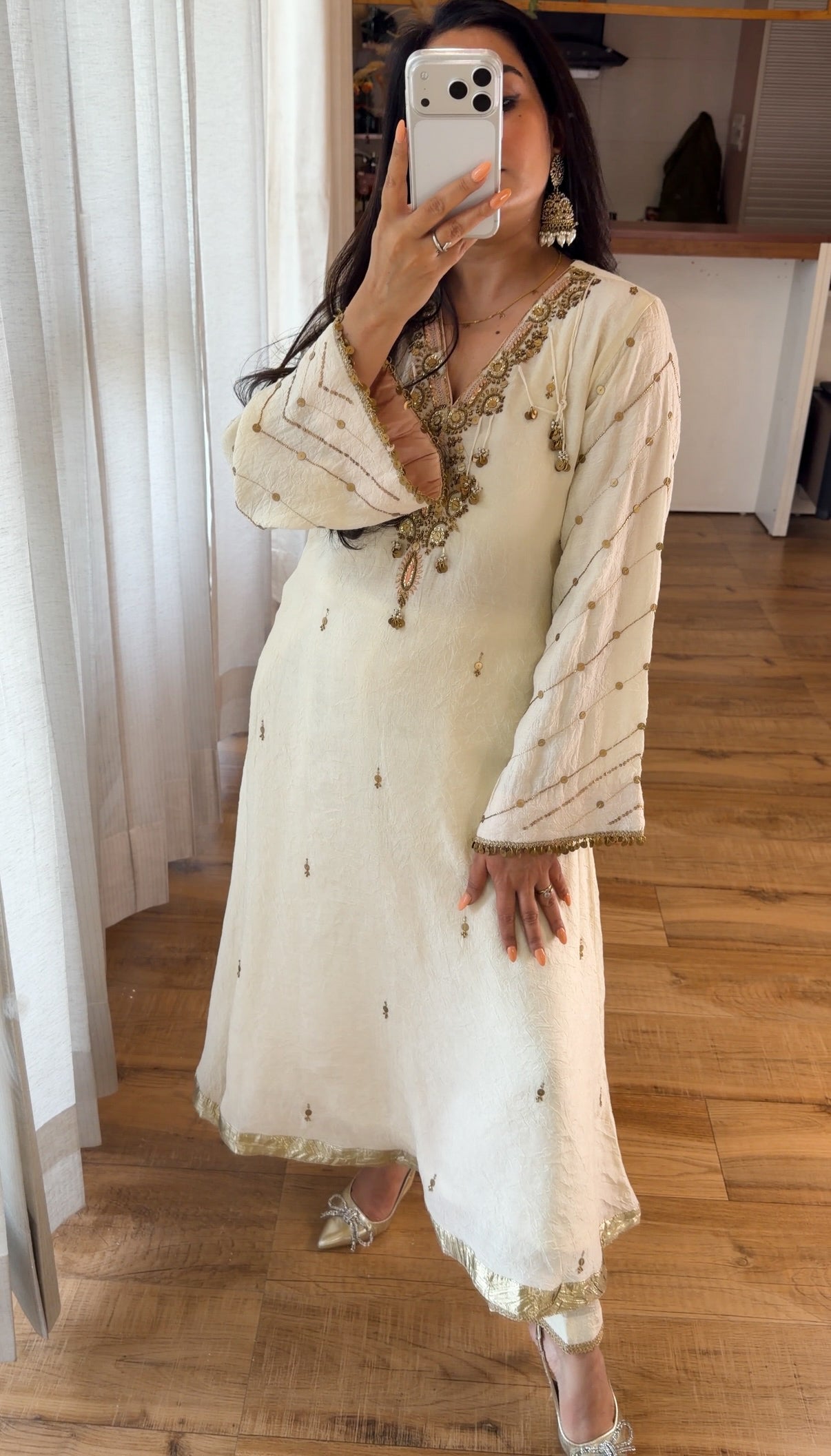 Ivory Coin&Sequin Embroidered Kurta Set