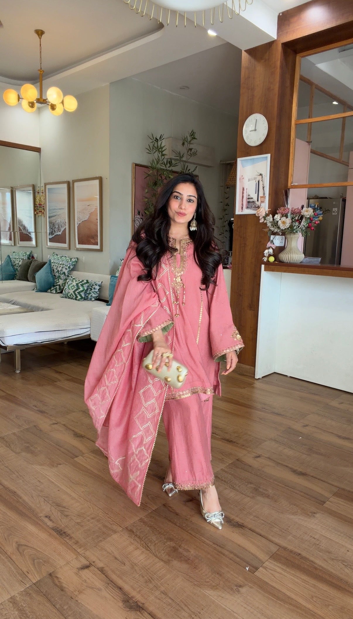 Rose Coin & Sequin Embroidered Kurta Set