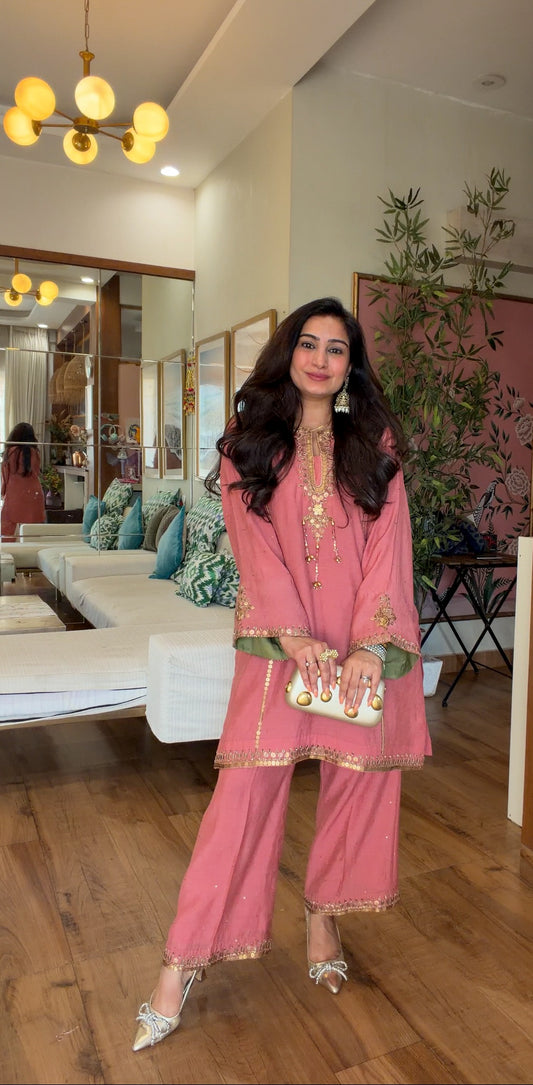 Rose Coin & Sequin Embroidered Kurta Set