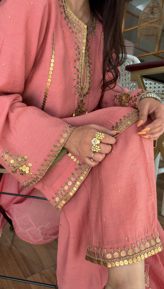 Rose Coin & Sequin Embroidered Kurta Set
