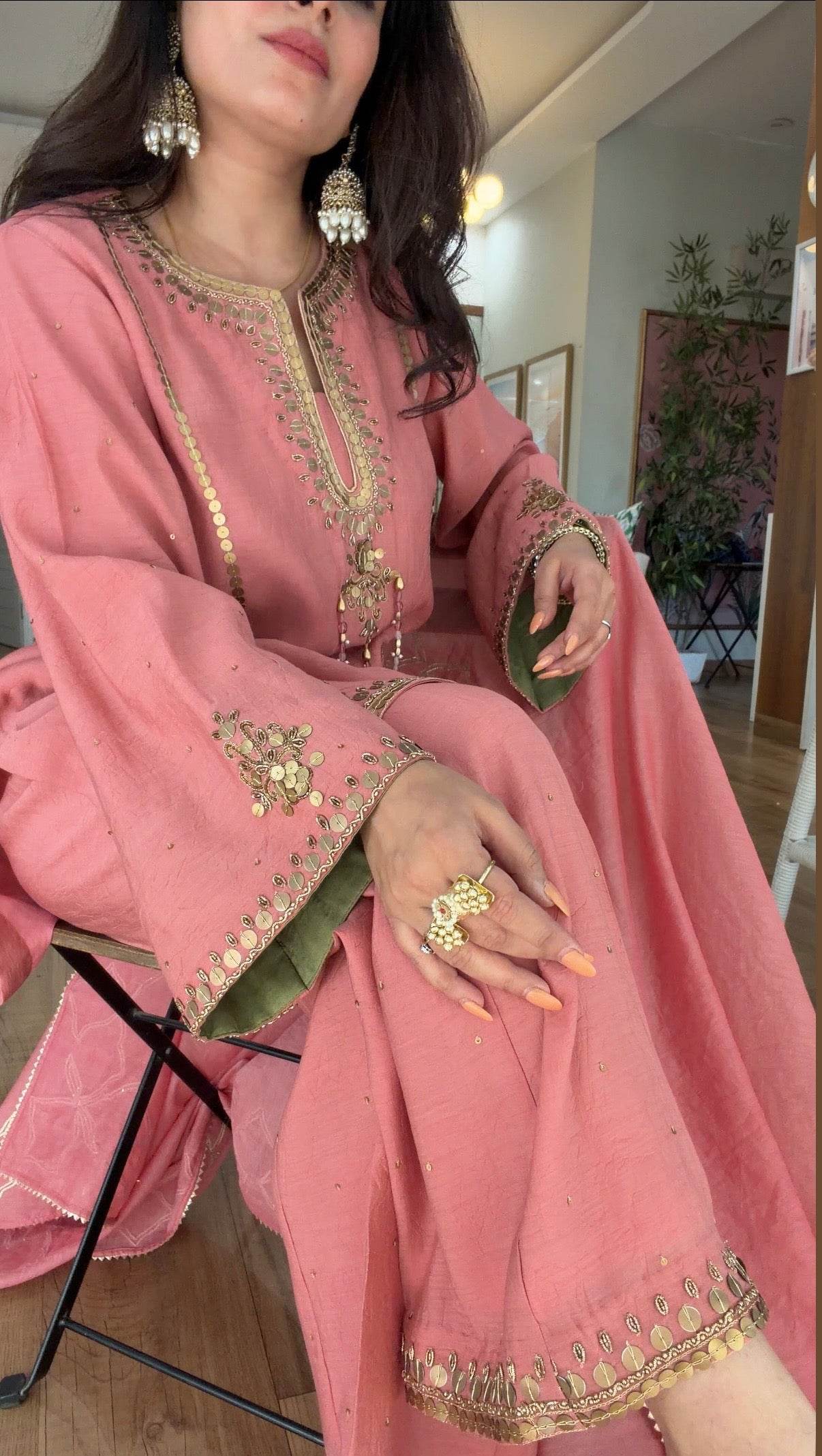 Rose Coin & Sequin Embroidered Kurta Set