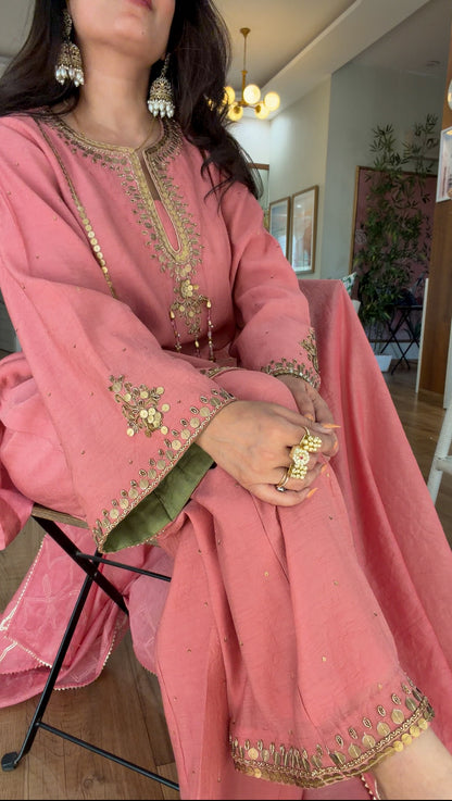 Rose Coin & Sequin Embroidered Kurta Set
