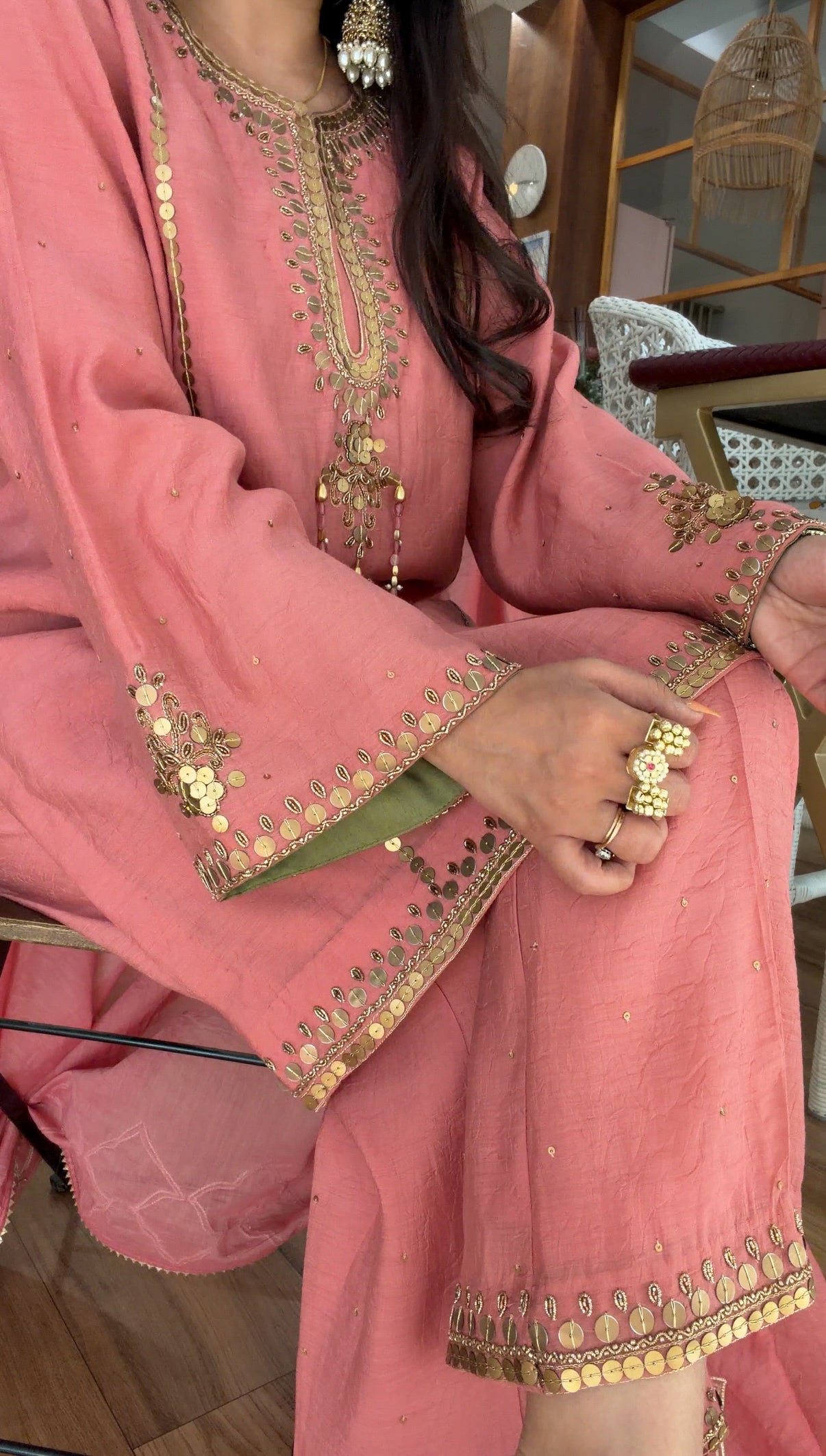 Rose Coin & Sequin Embroidered Kurta Set