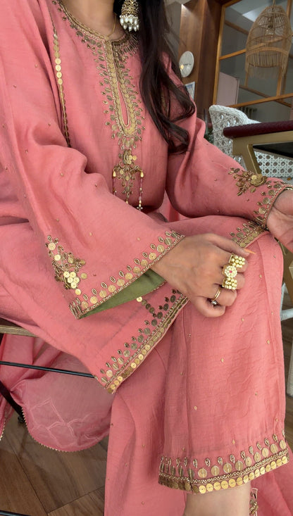 Rose Coin & Sequin Embroidered Kurta Set