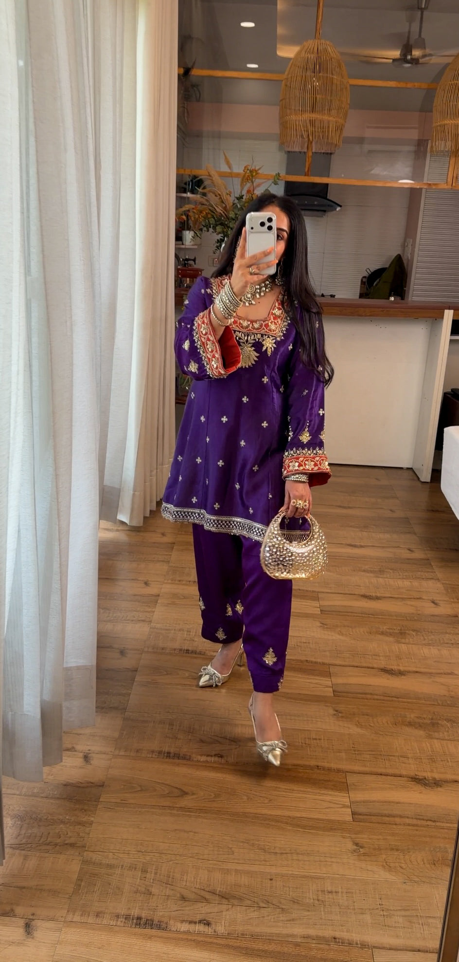 PURPLE HAND EMBROIDERED KURTA SET