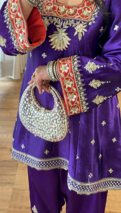 PURPLE HAND EMBROIDERED KURTA SET