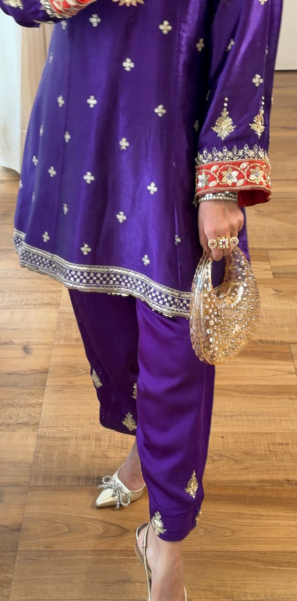 PURPLE HAND EMBROIDERED KURTA SET