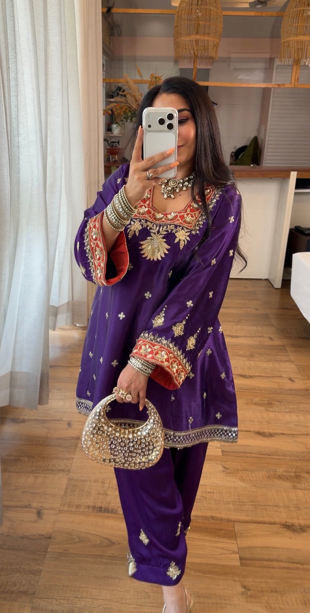 PURPLE HAND EMBROIDERED KURTA SET