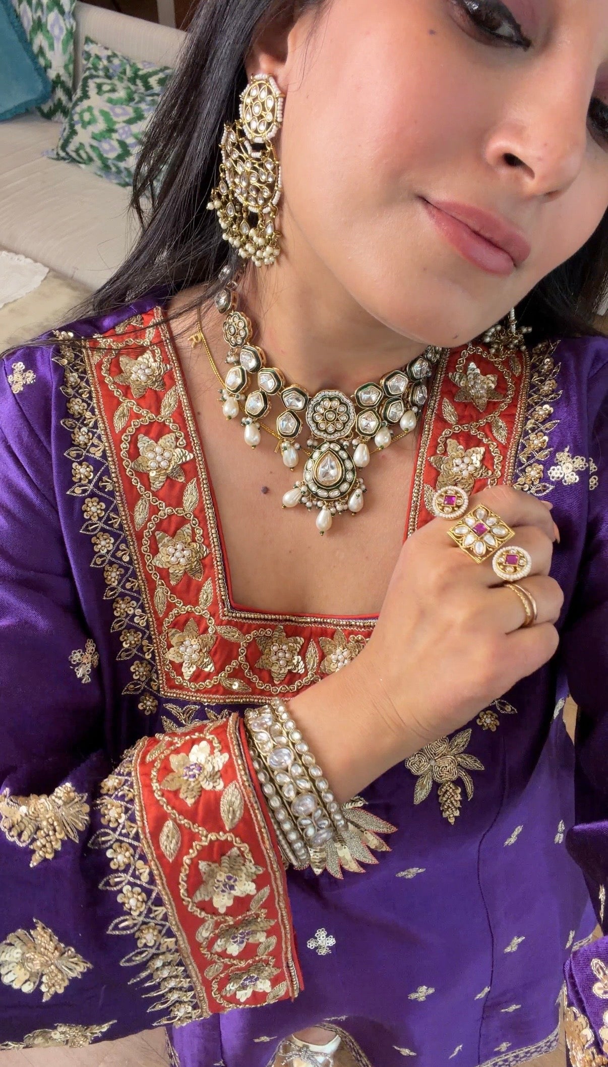 PURPLE HAND EMBROIDERED KURTA SET