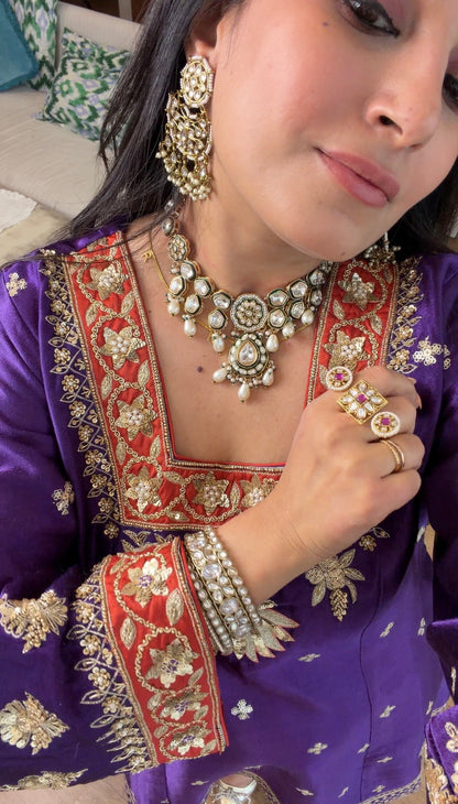 PURPLE HAND EMBROIDERED KURTA SET