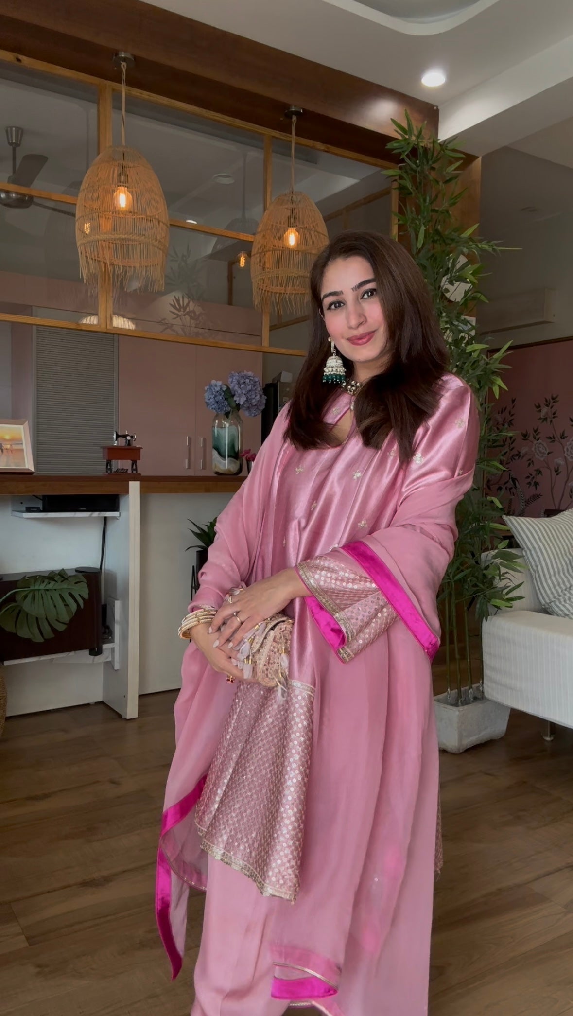 Pink Gajji Silk 3 Piece Suit Set