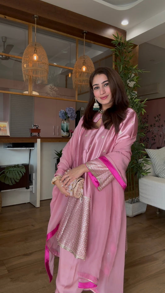 Pink Gajji Silk 3 Piece Suit Set