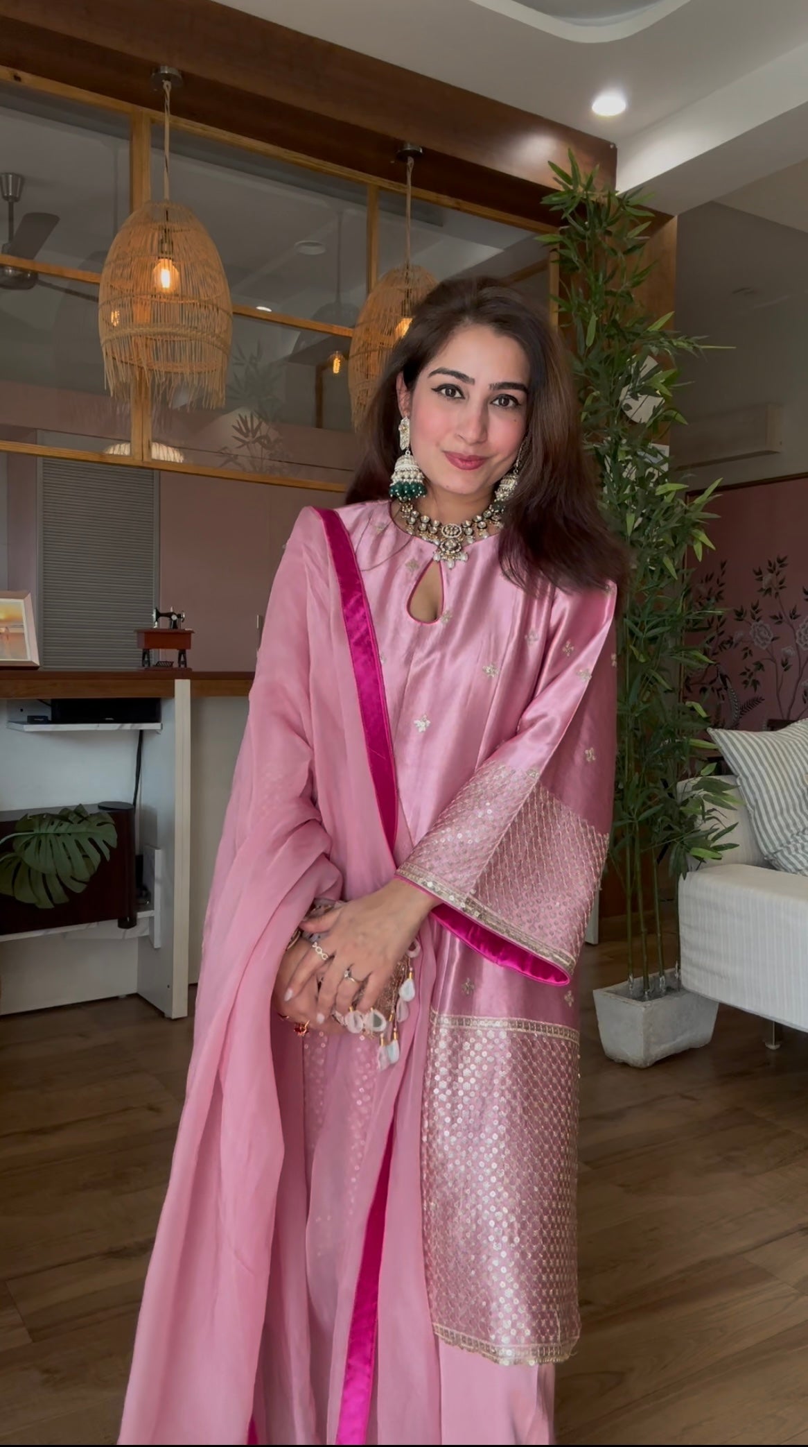 Pink Gajji Silk 3 Piece Suit Set