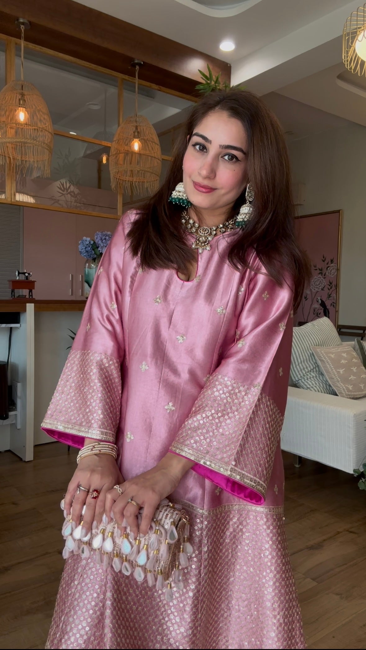 Pink Gajji Silk 3 Piece Suit Set