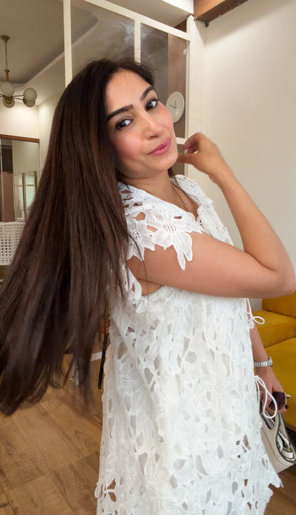 White Floral Lace Overlay