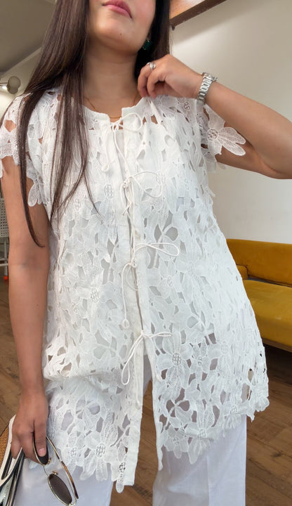 White Floral Lace Overlay
