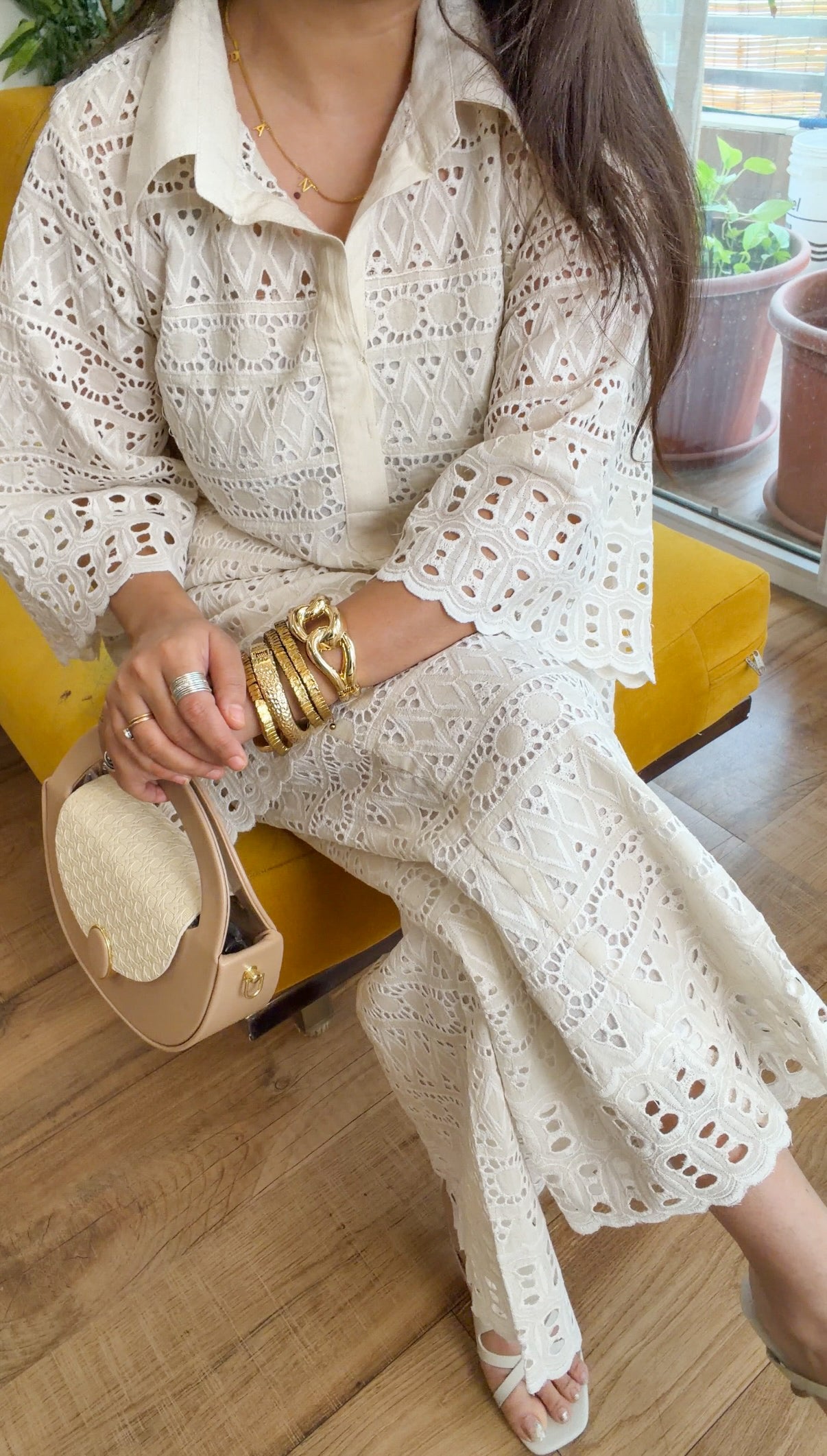 White Schiffli Co-ord Set