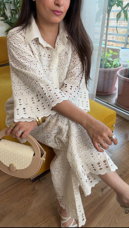 White Schiffli Co-ord Set