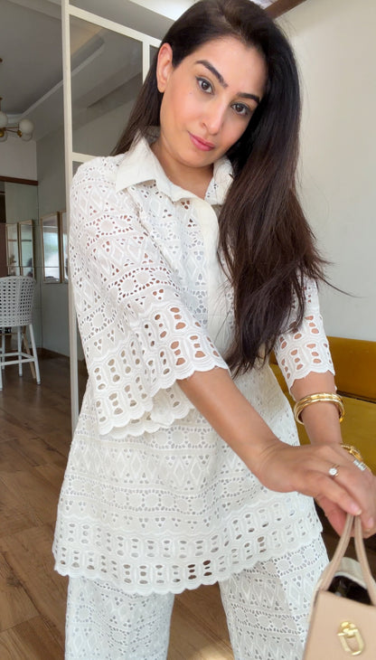 White Schiffli Co-ord Set
