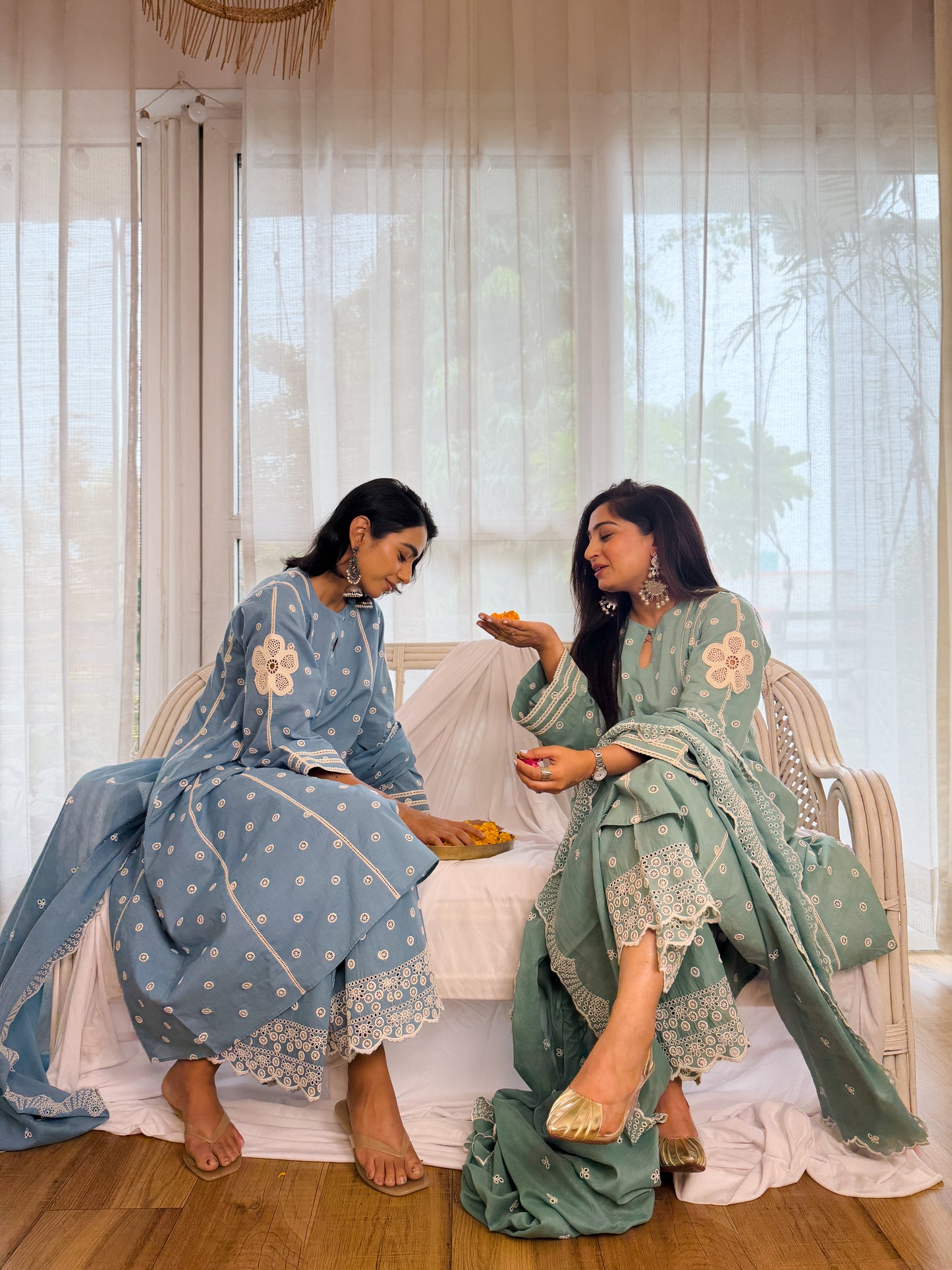 Embroidered flower applique kurta set