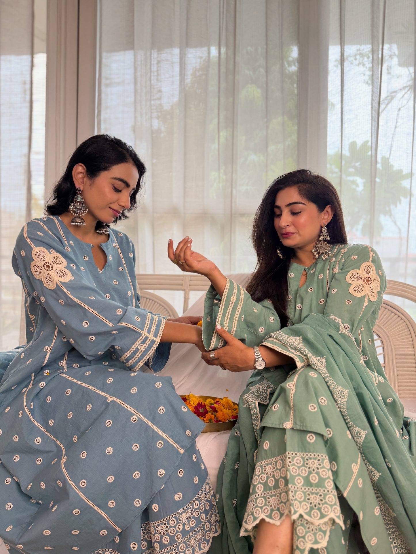 Embroidered flower applique kurta set