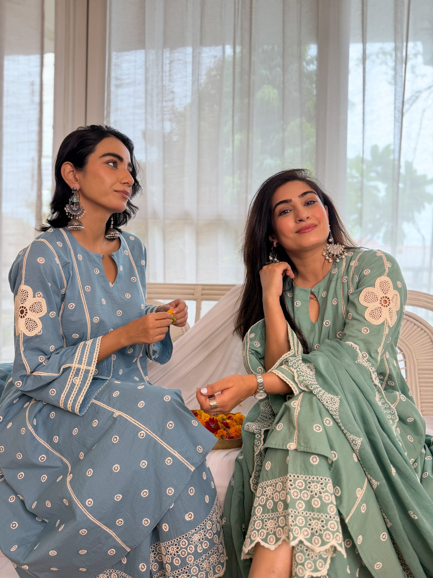 Embroidered flower applique kurta set