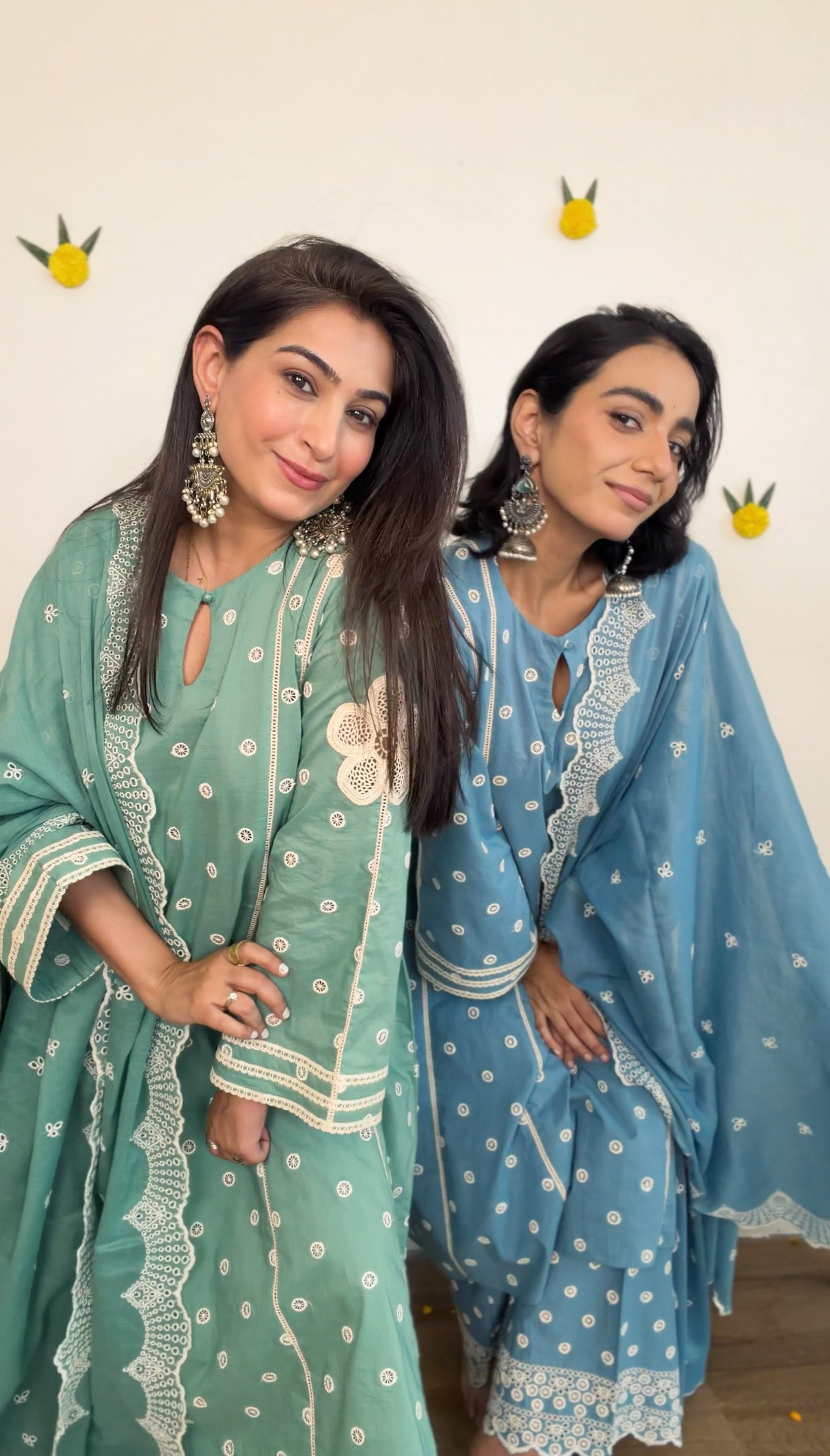 Embroidered flower applique kurta set