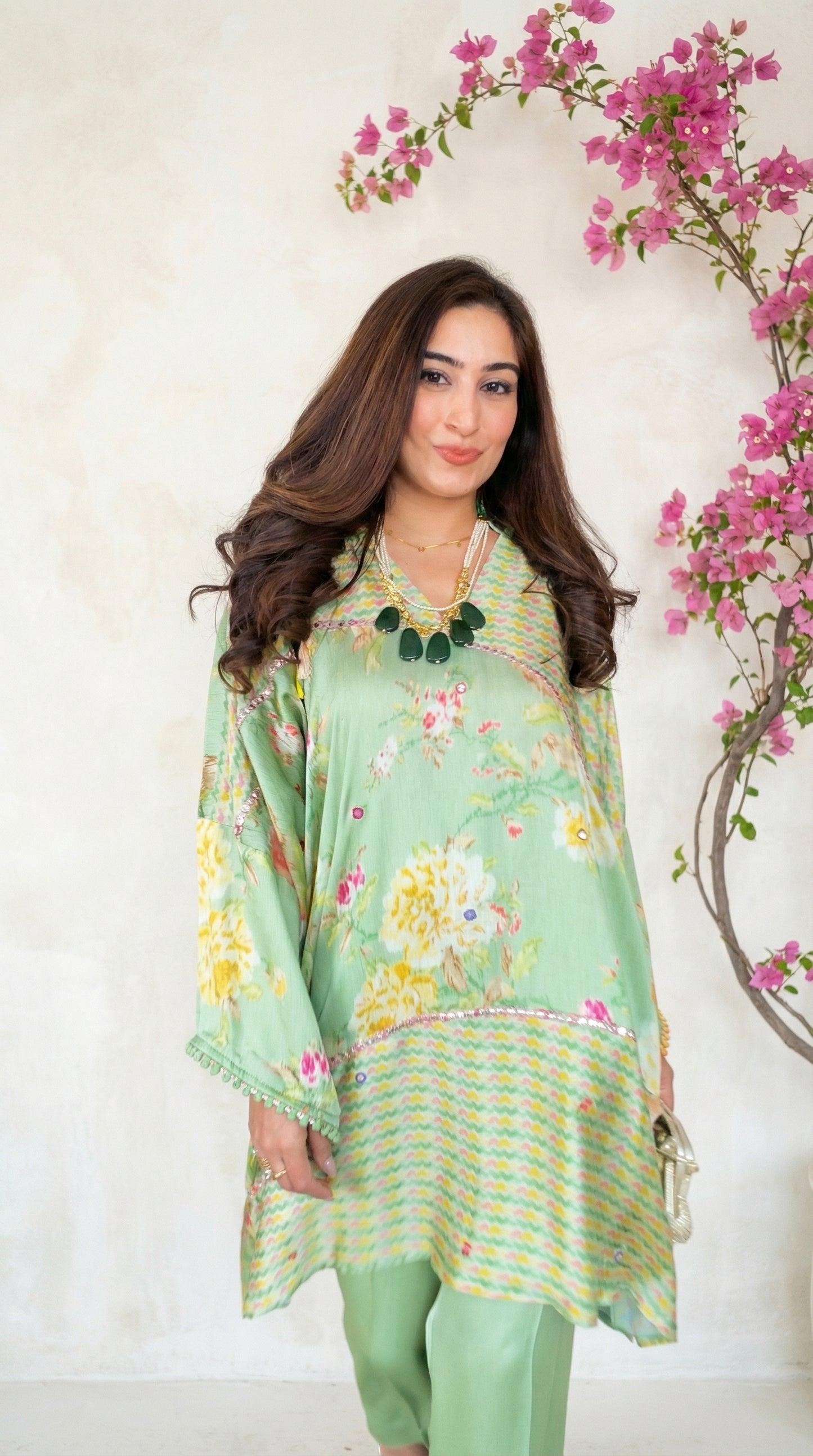 BLOOM PASTEL KURTA SET : PISTA GREEN