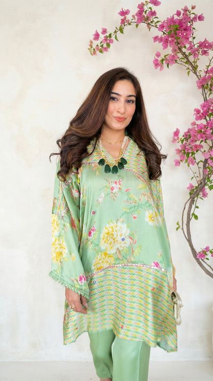 BLOOM PASTEL KURTA SET : PISTA GREEN