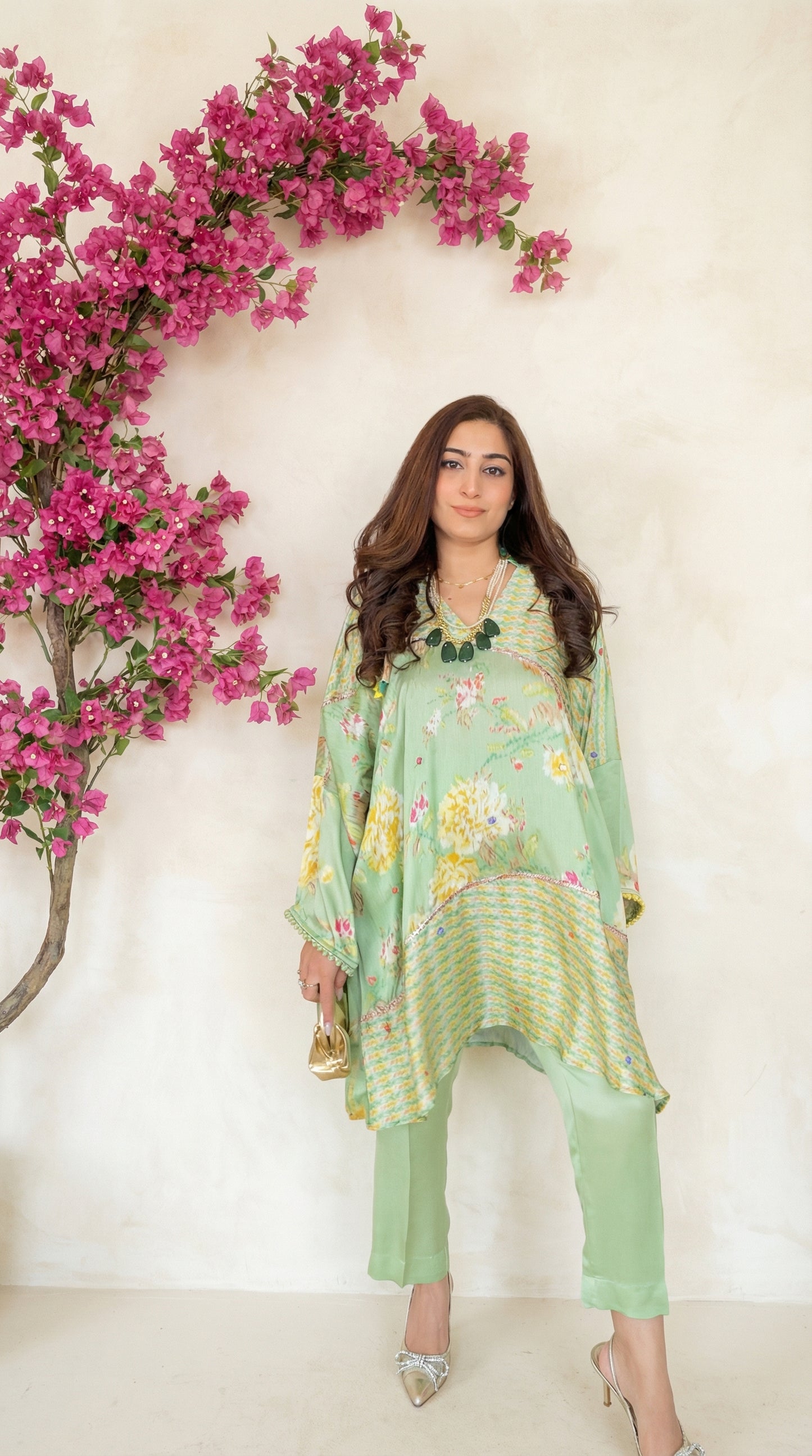 BLOOM PASTEL KURTA SET : PISTA GREEN