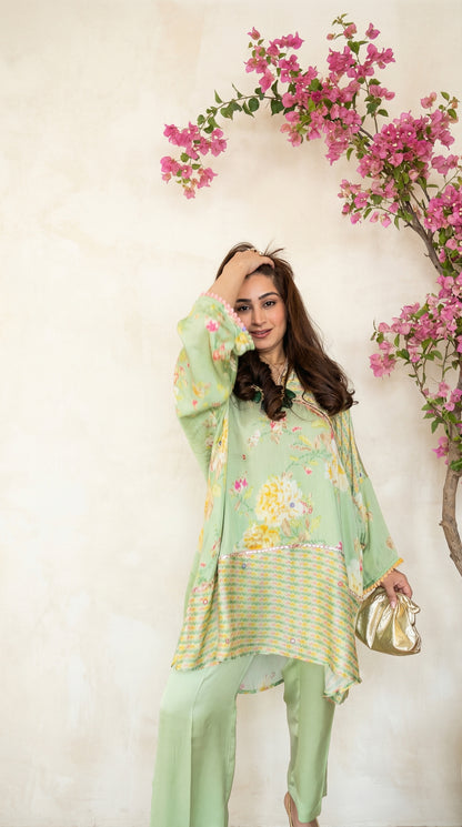 BLOOM PASTEL KURTA SET : PISTA GREEN