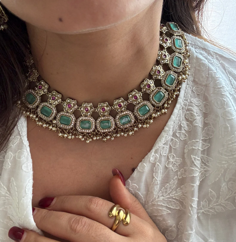 Mint Blush Polki Choker Set