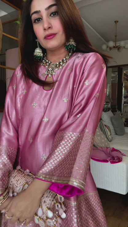 Pink Gajji Silk 3 Piece Suit Set