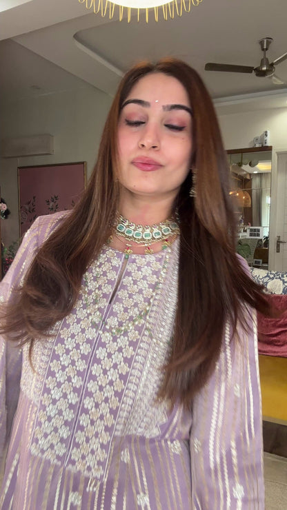Gota Stripe Pearl Kurta Set - Lilac
