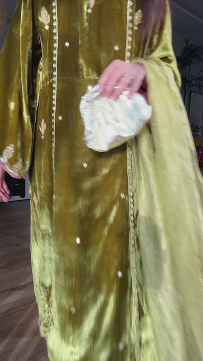 OLIVE SILK VELVET SET