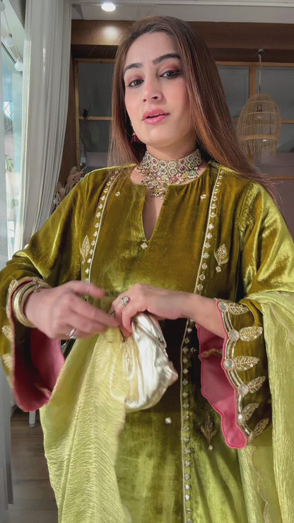 OLIVE SILK VELVET SET